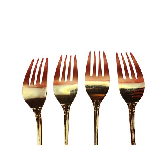 Set of 4 Golden Rexford Gold Electroplate Forks 7.5” National Stainless Japan - Picture 6 of 7